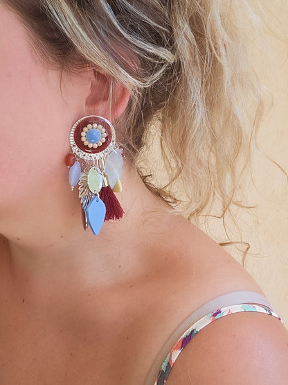 Boucle bordeaux, bleu et beige