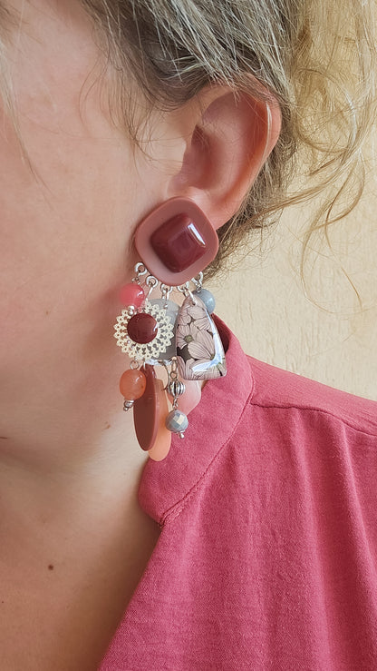 Boucle terracotta, saumon, gris et bordeaux