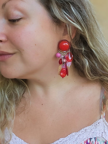 Boucle rouge, bordeaux et rose