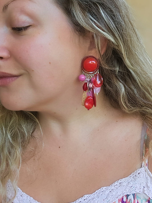 Boucle rouge, bordeaux et rose
