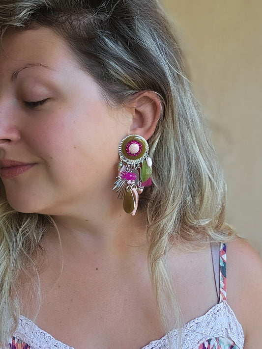 Boucle kaki, fuchsia et rose pâle
